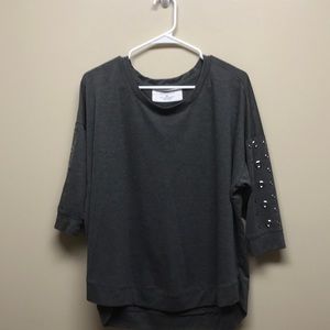 Gray Hi Lo Jeweled Sweat shirt